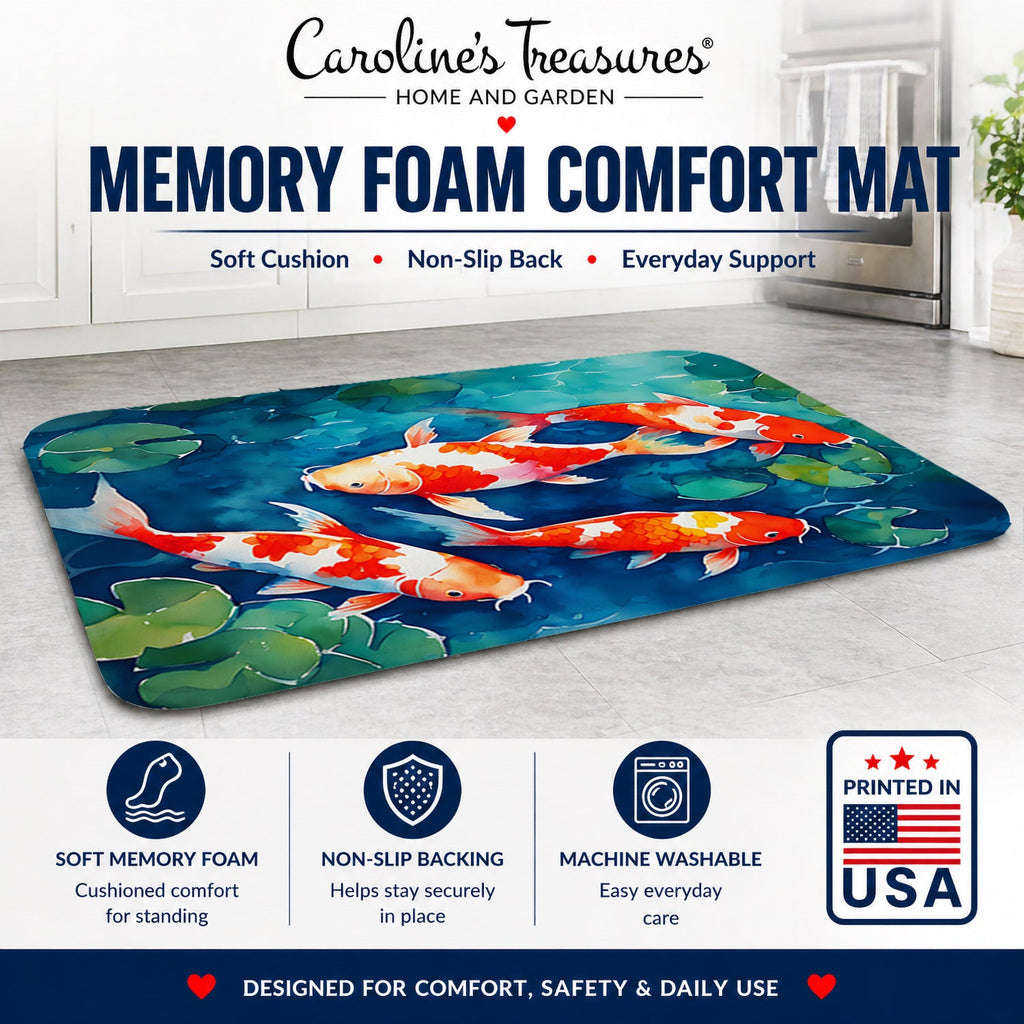 Koi Fish Memory Foam Kitchen Mat Machine Washable Anti-Fatigue Cushion Comfort Bath or Kitchen Rug