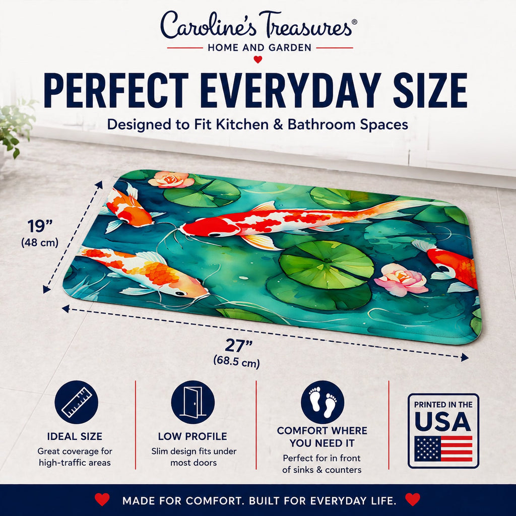 Koi Fish Memory Foam Kitchen Mat Machine Washable Anti-Fatigue Cushion Comfort Bath or Kitchen Rug