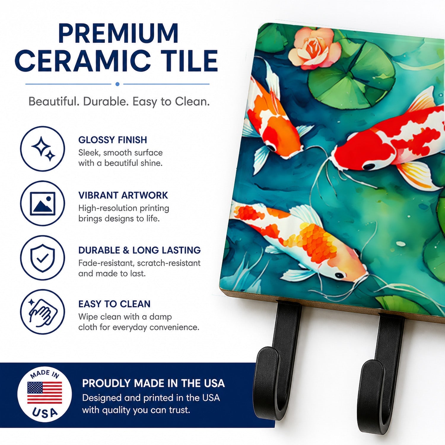 Koi Fish Leash or Key Holder Wall Hooks, Coat Rack Wall Mount, for Hanging Keys, Towels, Aprons, Leashes