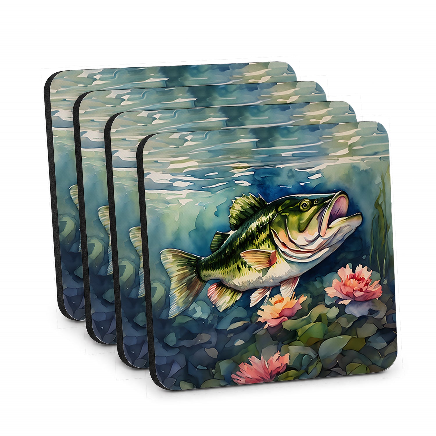 Largemouth Bass Foam Coasters Set of 4 Cup Coasters for Indoor Outdoor, Tabletop Protection, Anti Slip, Mouse pad Material