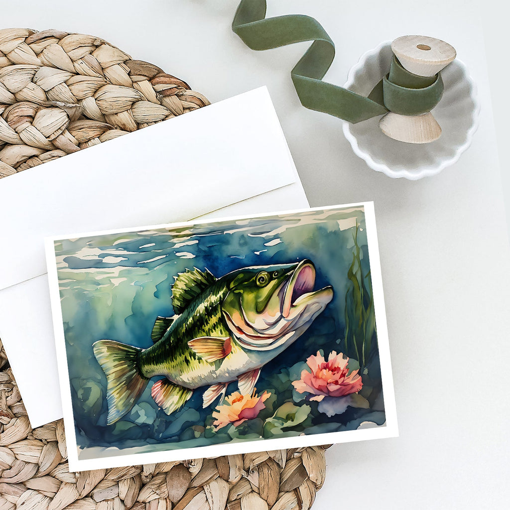 Largemouth Bass Greeting Cards Pack of 8 Blank Cards with Envelopes Whimsical A7 Size 5x7