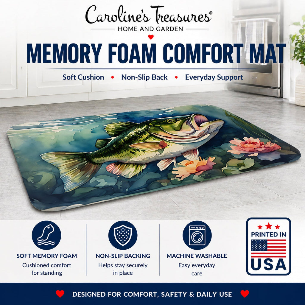 Largemouth Bass Memory Foam Kitchen Mat Machine Washable Anti-Fatigue Cushion Comfort Bath or Kitchen Rug