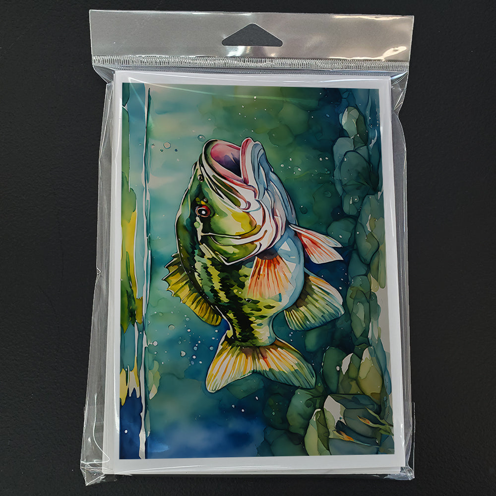 Largemouth Bass Greeting Cards Pack of 8 Blank Cards with Envelopes Whimsical A7 Size 5x7