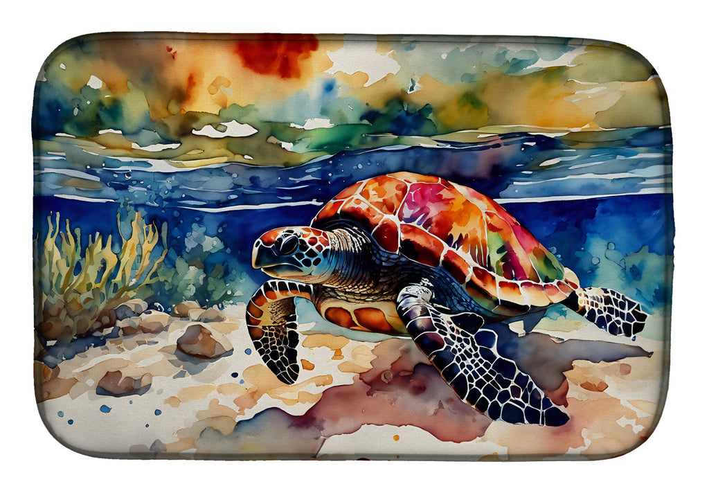 Loggerhead Sea Turtle Dish Drying Mat Absorbent Dish Drying Mat Pad for Kitchen Counter Dish Drainer Mat for Countertop, 14 x 21", Multicolor