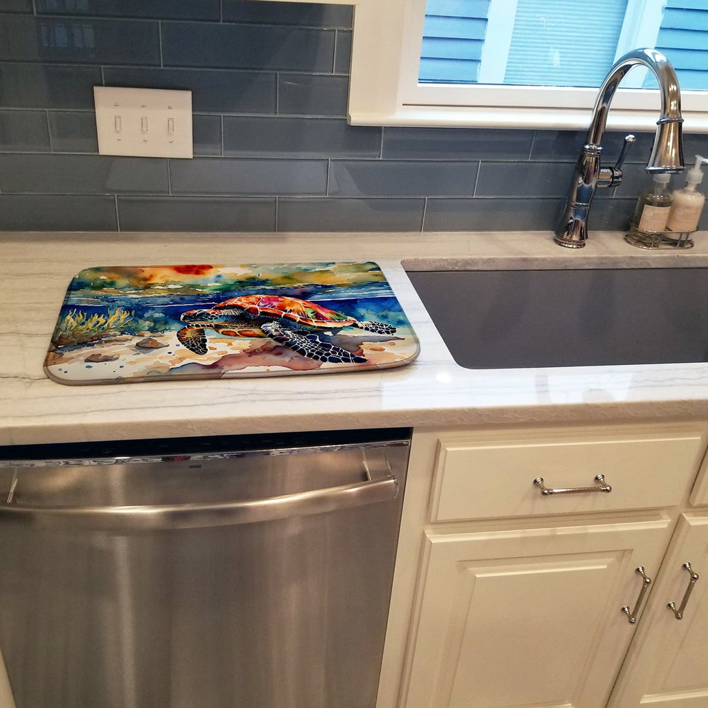 Loggerhead Sea Turtle Dish Drying Mat Absorbent Dish Drying Mat Pad for Kitchen Counter Dish Drainer Mat for Countertop, 14 x 21", Multicolor