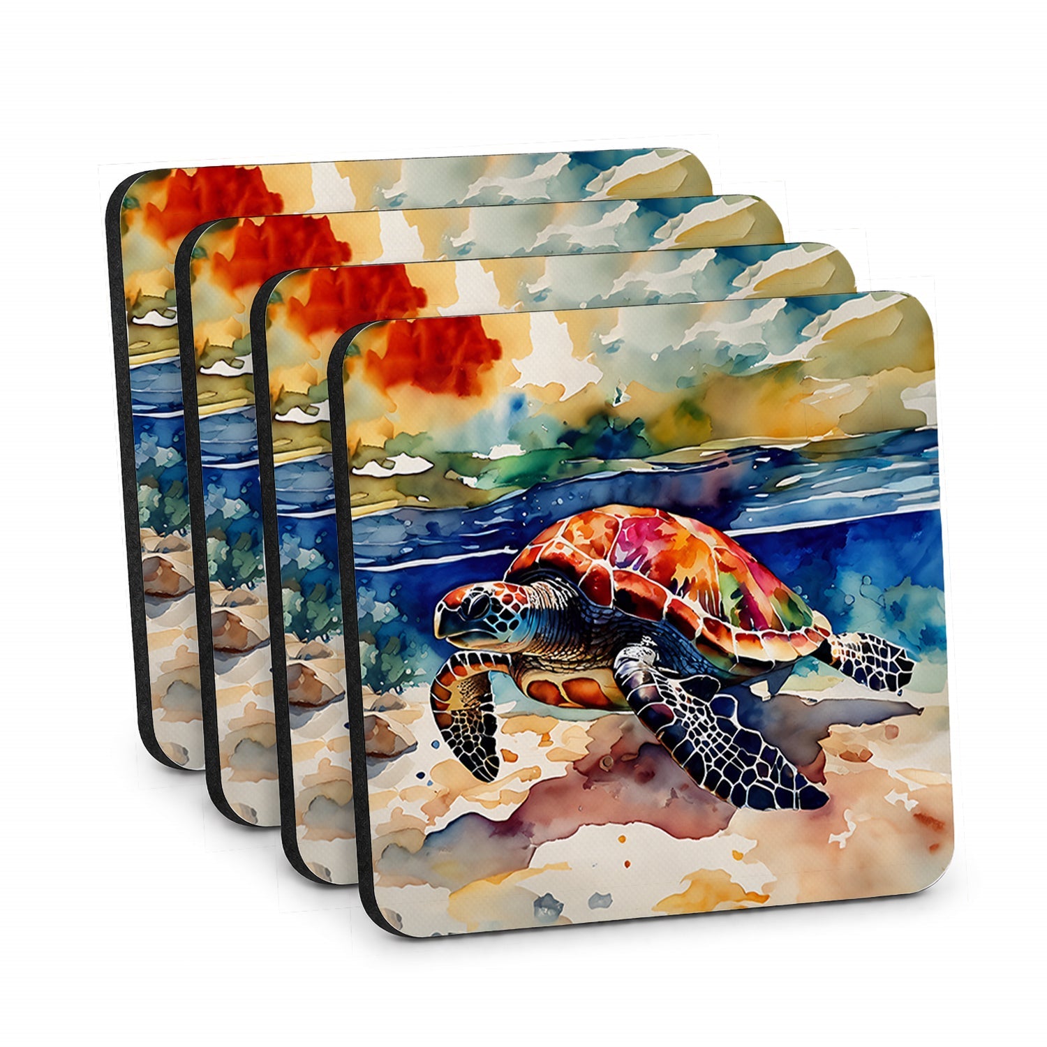 Loggerhead Sea Turtle Foam Coasters Set of 4 Cup Coasters for Indoor Outdoor, Tabletop Protection, Anti Slip, Mouse pad Material