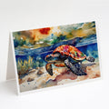 Loggerhead Sea Turtle Greeting Cards Pack of 8 Blank Cards with Envelopes Whimsical A7 Size 5x7