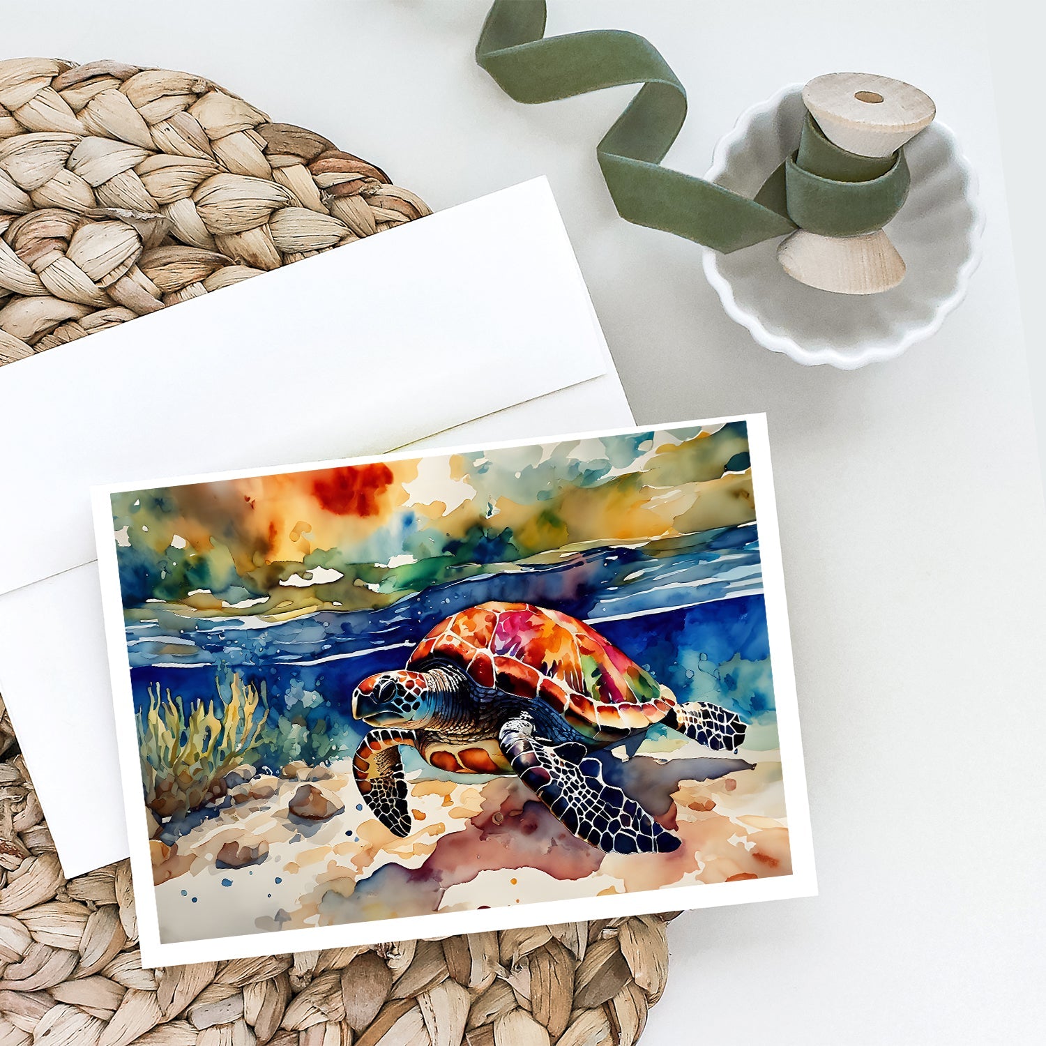 Loggerhead Sea Turtle Greeting Cards Pack of 8 Blank Cards with Envelopes Whimsical A7 Size 5x7