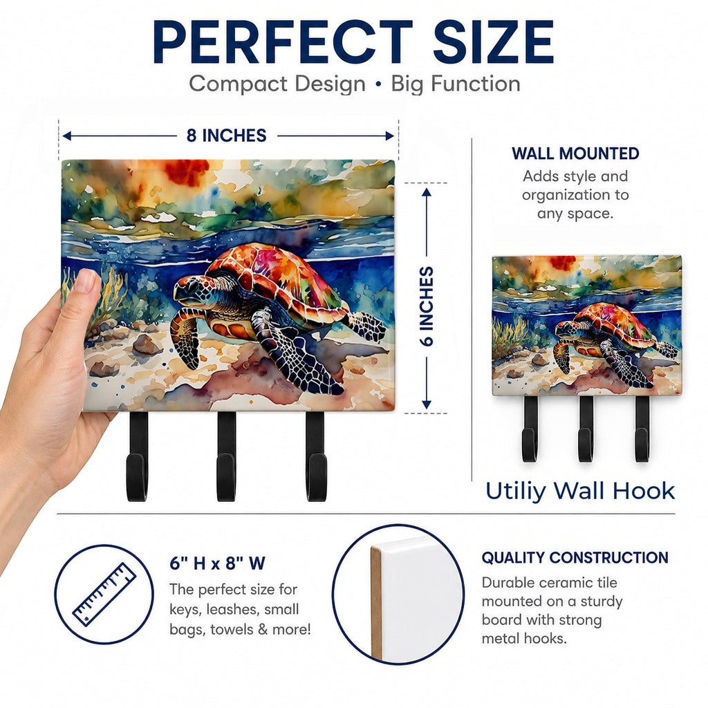 Loggerhead Sea Turtle Leash or Key Holder Wall Hooks, Coat Rack Wall Mount, for Hanging Keys, Towels, Aprons, Leashes