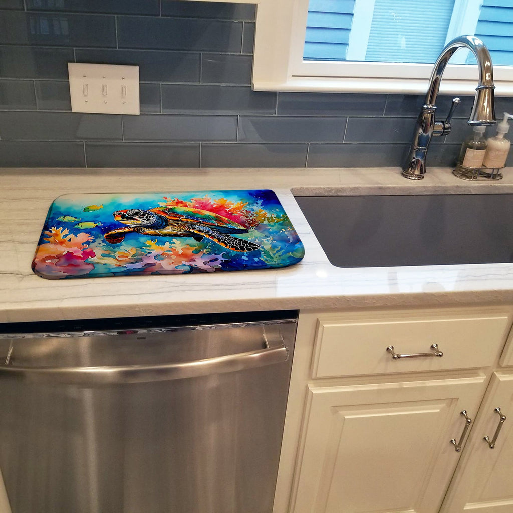 Loggerhead Sea Turtle Dish Drying Mat Absorbent Dish Drying Mat Pad for Kitchen Counter Dish Drainer Mat for Countertop, 14 x 21", Multicolor