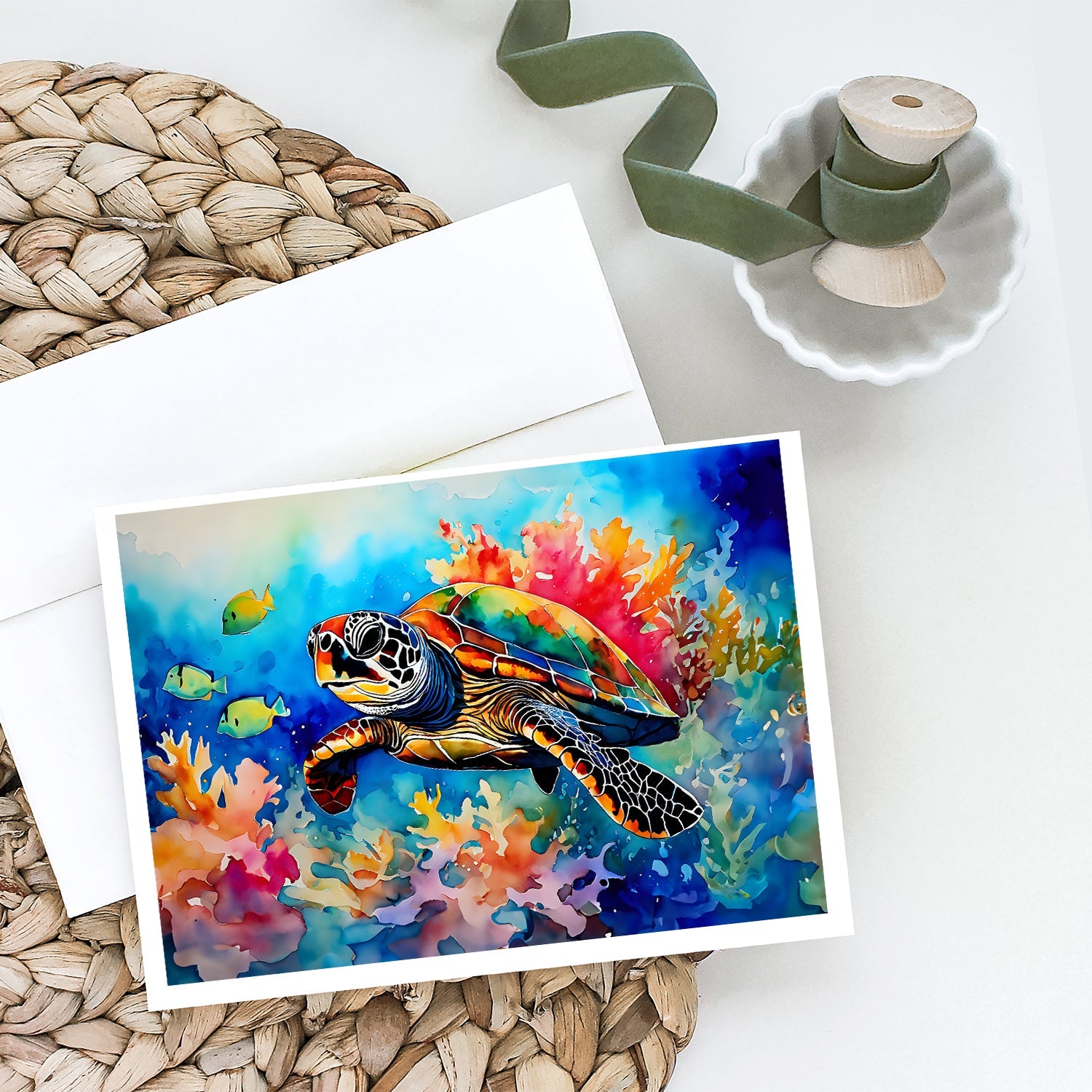 Loggerhead Sea Turtle Greeting Cards Pack of 8 Blank Cards with Envelopes Whimsical A7 Size 5x7