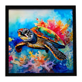 Loggerhead Sea Turtle Framed Metal Print Bathroom, Kitchen, Office, Home Decor Wall Art Ready to Hang, Square, 8X8