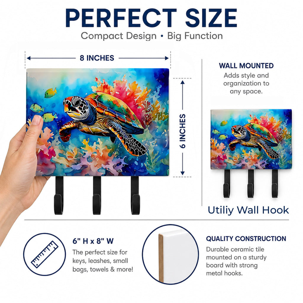 Loggerhead Sea Turtle Leash or Key Holder Wall Hooks, Coat Rack Wall Mount, for Hanging Keys, Towels, Aprons, Leashes