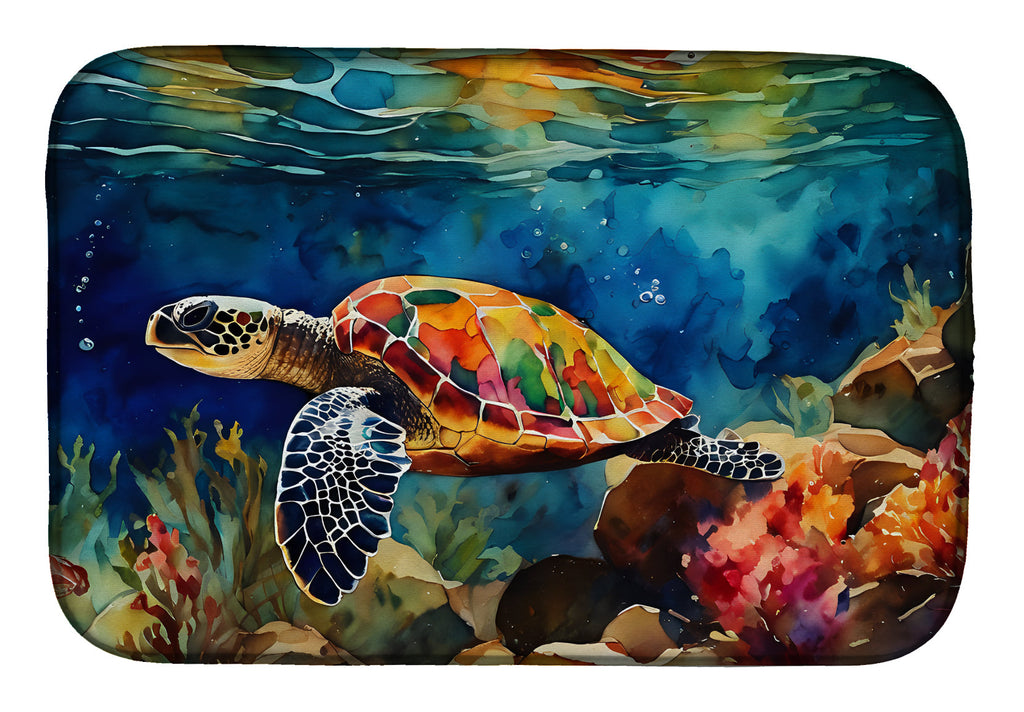 Loggerhead Sea Turtle Dish Drying Mat Absorbent Dish Drying Mat Pad for Kitchen Counter Dish Drainer Mat for Countertop, 14 x 21", Multicolor