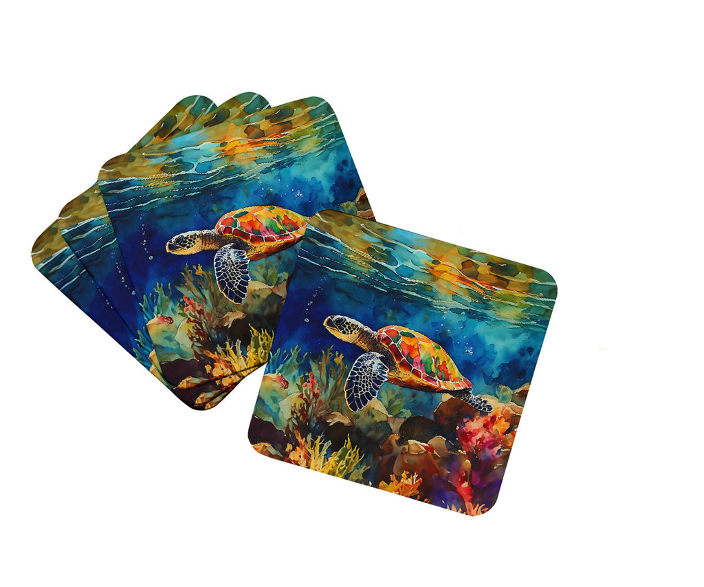 Loggerhead Sea Turtle Foam Coasters Set of 4 Cup Coasters for Indoor Outdoor, Tabletop Protection, Anti Slip, Mouse pad Material