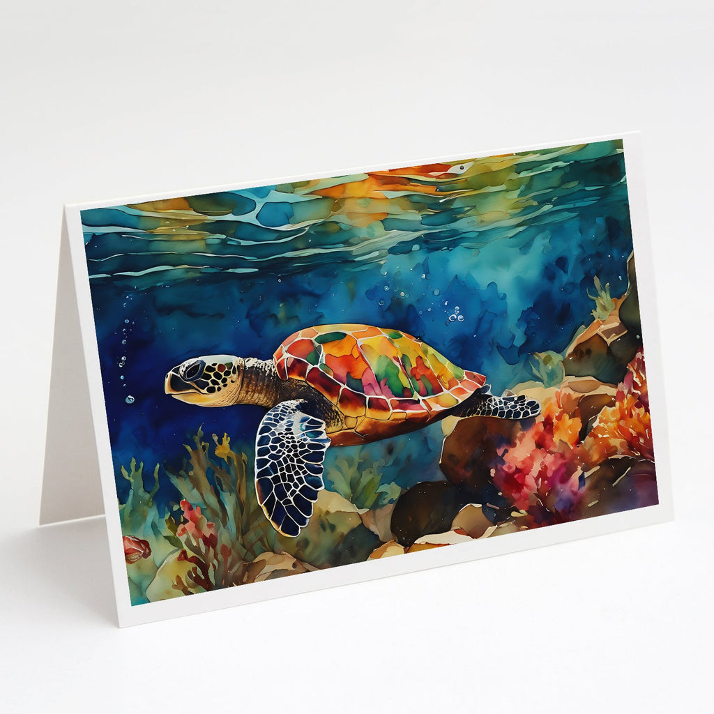 Loggerhead Sea Turtle Greeting Cards Pack of 8 Blank Cards with Envelopes Whimsical A7 Size 5x7