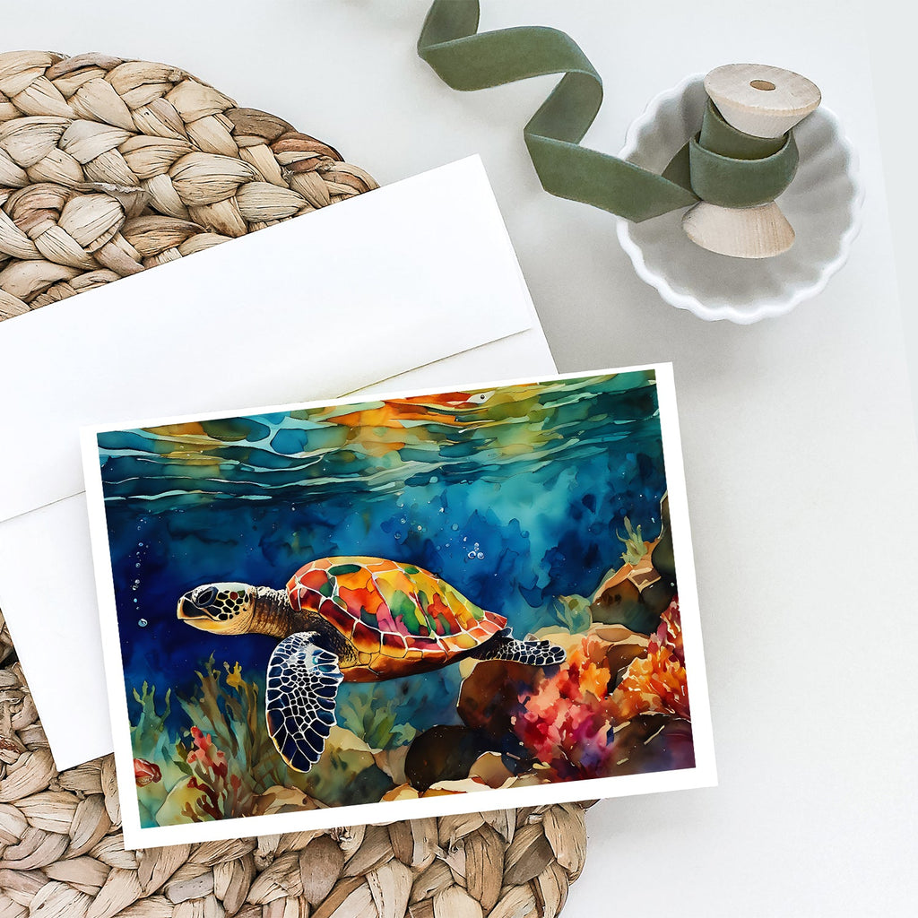 Loggerhead Sea Turtle Greeting Cards Pack of 8 Blank Cards with Envelopes Whimsical A7 Size 5x7