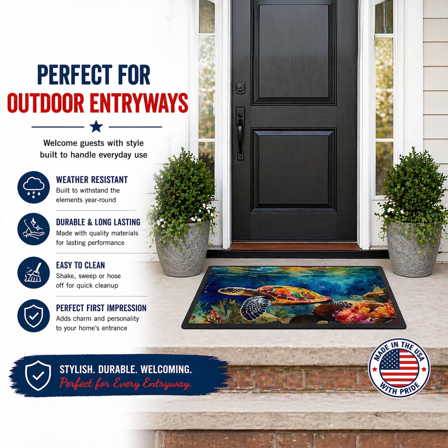 Loggerhead Sea Turtle Doormat Indoor Outdoor 18H X 27W Front Door Mat Rugs for Entryway, Non Slip Washable