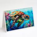 Loggerhead Sea Turtle Greeting Cards Pack of 8 Blank Cards with Envelopes Whimsical A7 Size 5x7