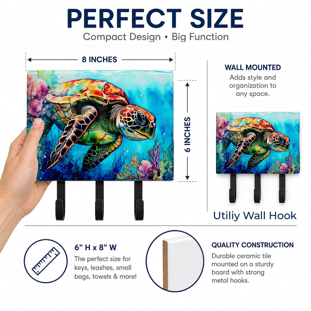 Loggerhead Sea Turtle Leash or Key Holder Wall Hooks, Coat Rack Wall Mount, for Hanging Keys, Towels, Aprons, Leashes