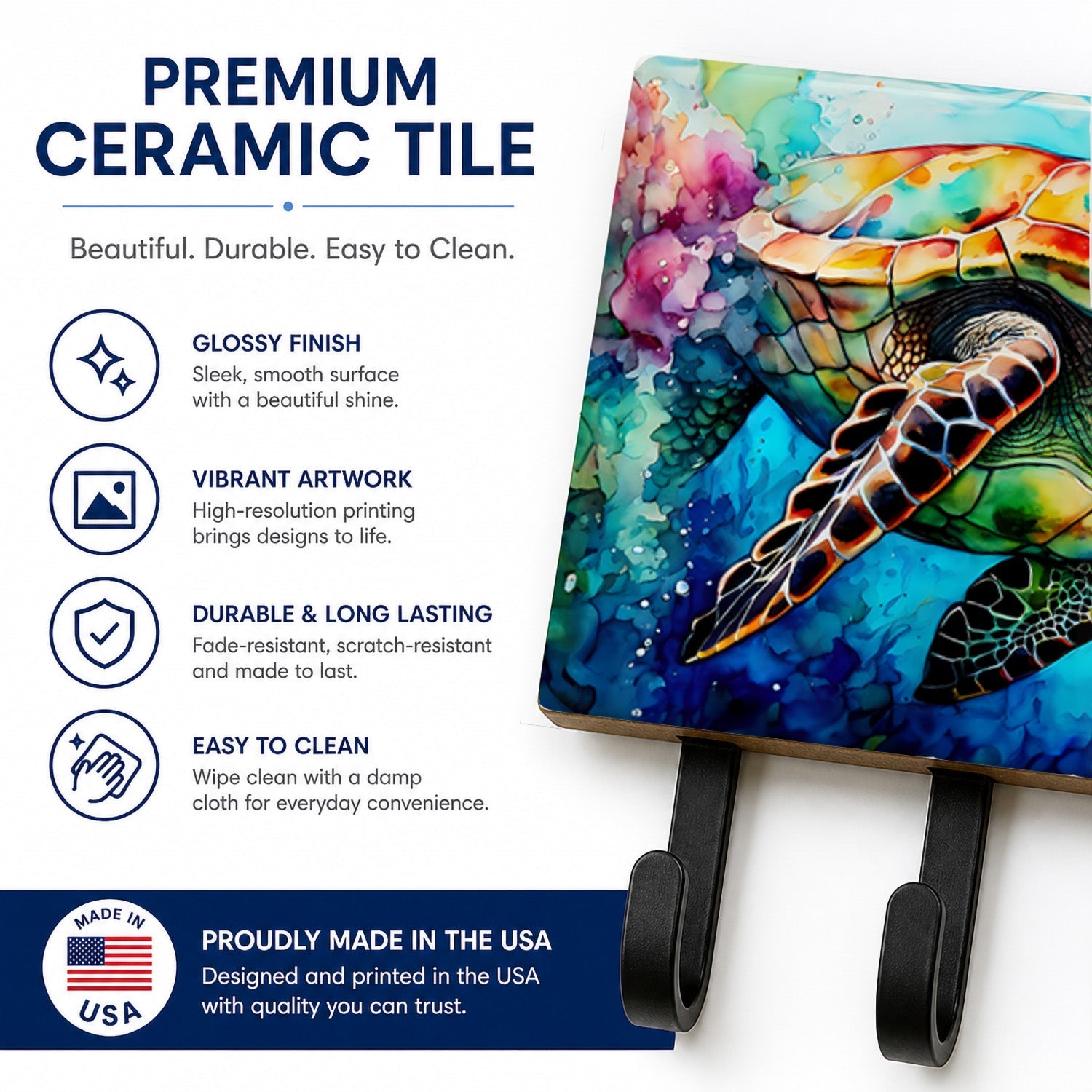 Loggerhead Sea Turtle Leash or Key Holder Wall Hooks, Coat Rack Wall Mount, for Hanging Keys, Towels, Aprons, Leashes