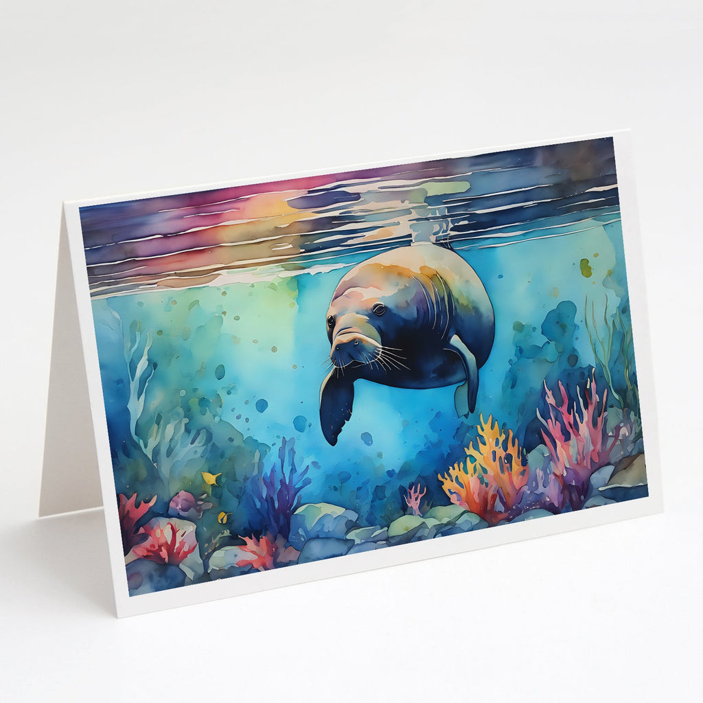 Manatee Greeting Cards Pack of 8 Blank Cards with Envelopes Whimsical A7 Size 5x7