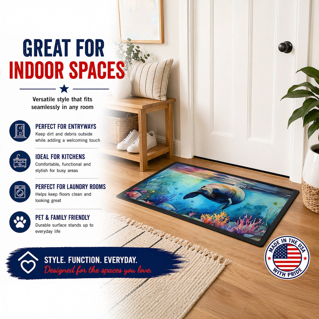 Manatee Doormat Indoor Outdoor 24H X 36W Front Door Mat Rugs for Entryway, Non Slip Washable Low Pile,
