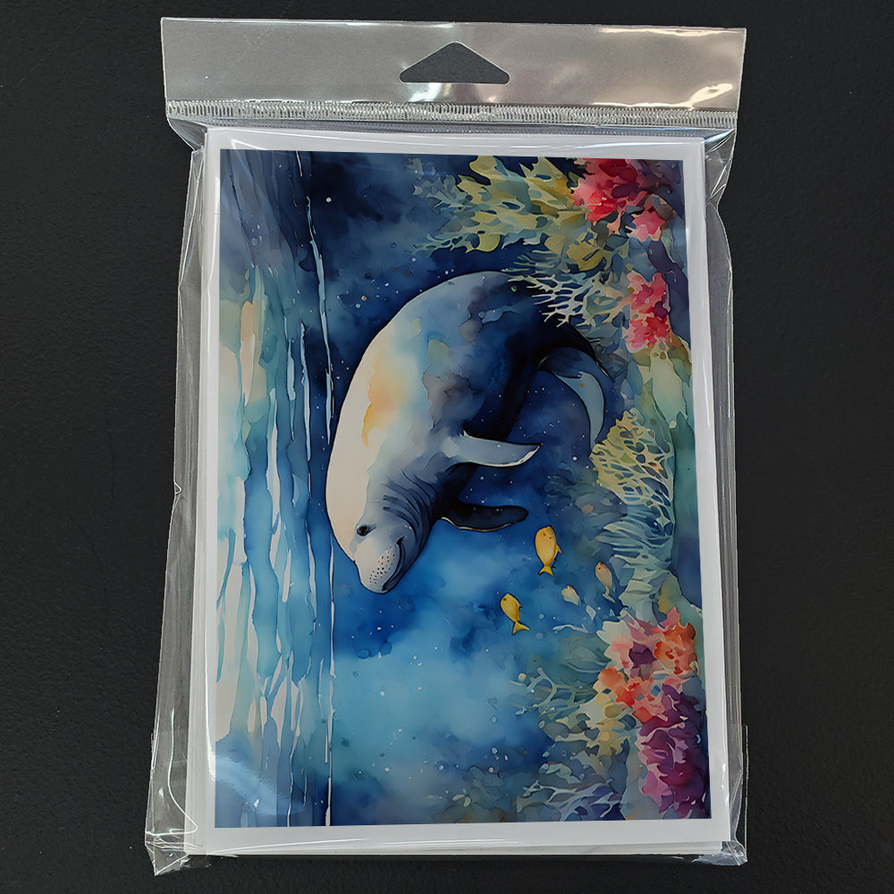 Manatee Greeting Cards Pack of 8 Blank Cards with Envelopes Whimsical A7 Size 5x7