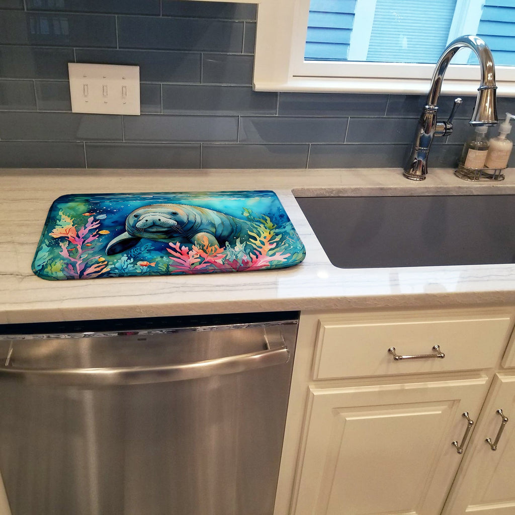 Manatee Dish Drying Mat Absorbent Dish Drying Mat Pad for Kitchen Counter Dish Drainer Mat for Countertop, 14 x 21", Multicolor
