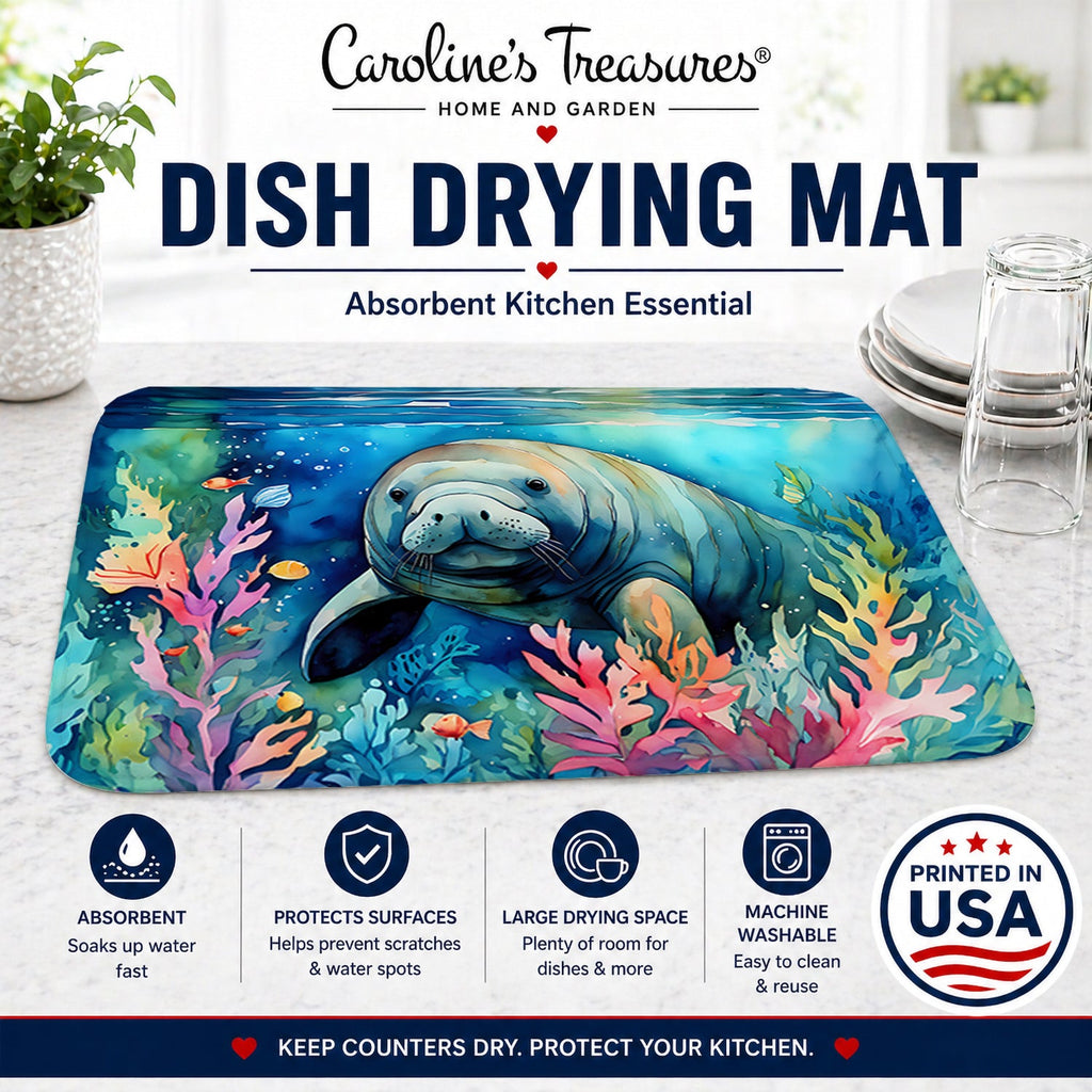 Manatee Dish Drying Mat Absorbent Dish Drying Mat Pad for Kitchen Counter Dish Drainer Mat for Countertop, 14 x 21", Multicolor