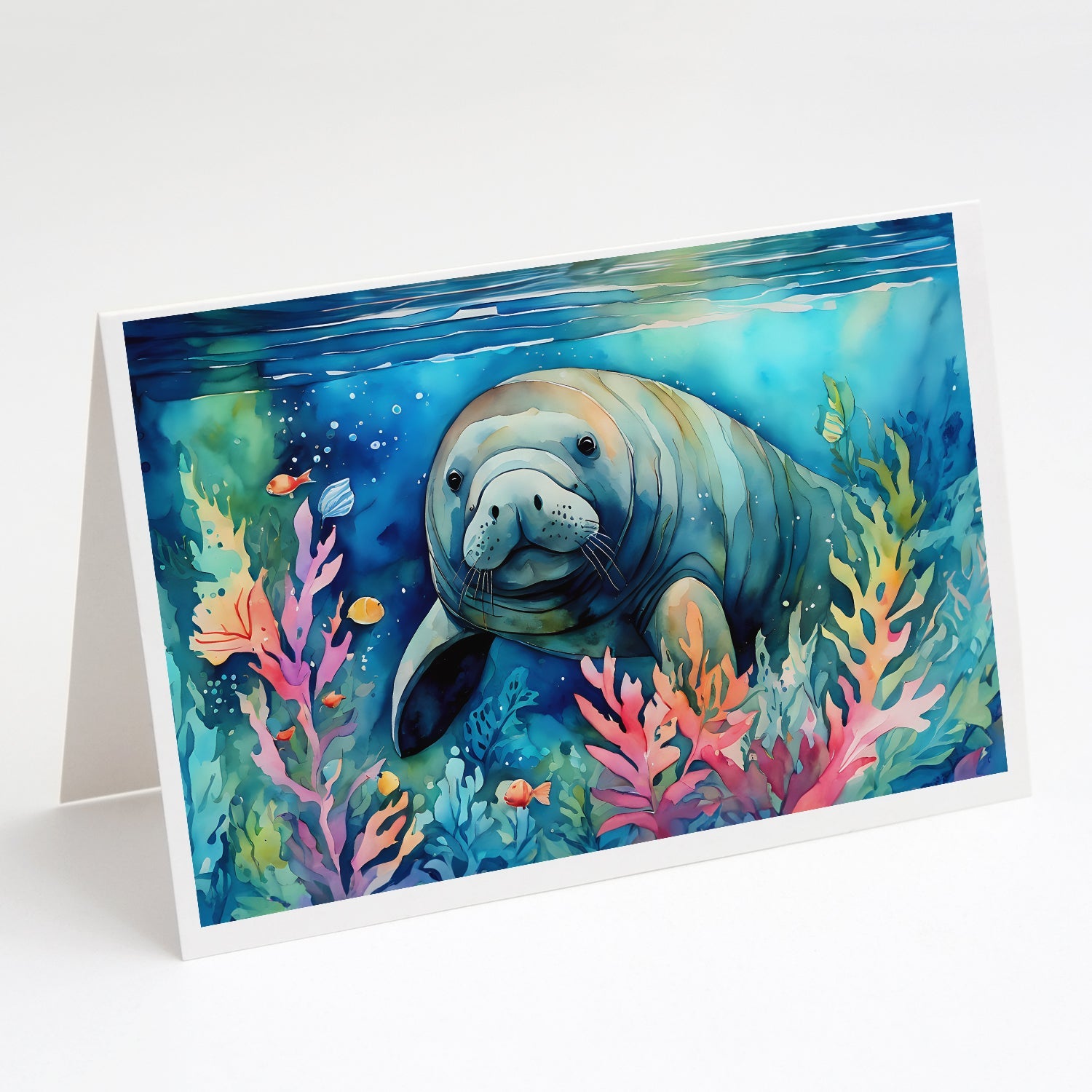 Manatee Greeting Cards Pack of 8 Blank Cards with Envelopes Whimsical A7 Size 5x7