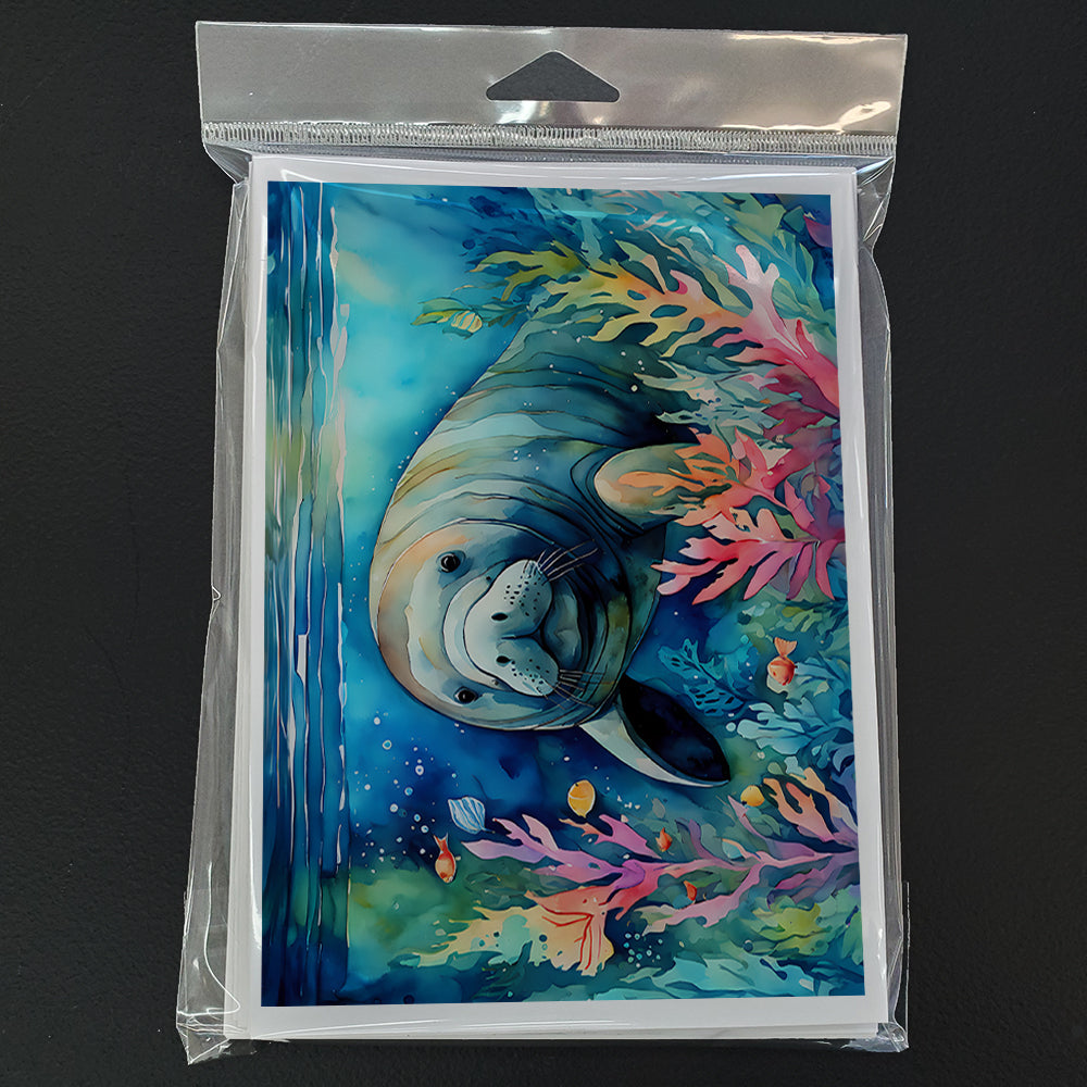 Manatee Greeting Cards Pack of 8 Blank Cards with Envelopes Whimsical A7 Size 5x7
