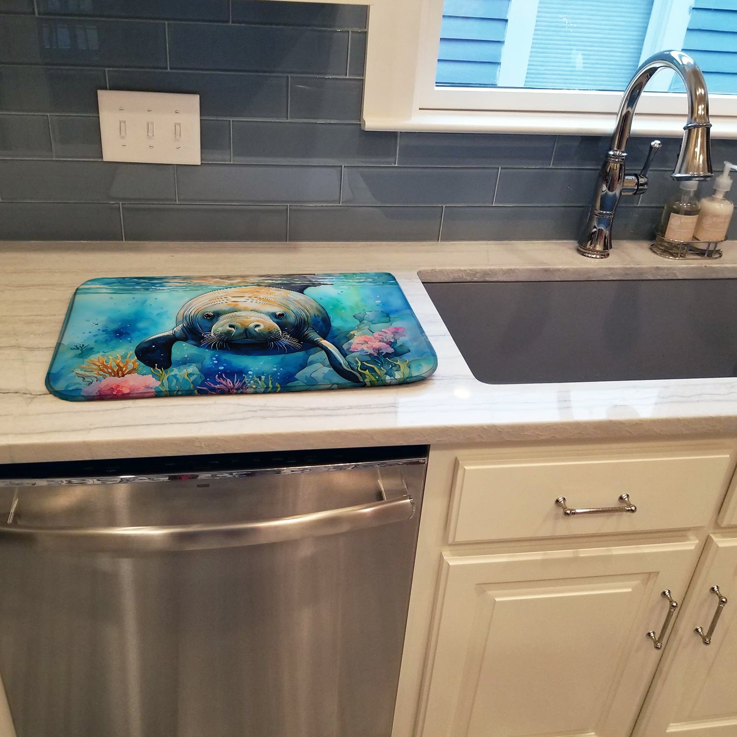 Manatee Dish Drying Mat Absorbent Dish Drying Mat Pad for Kitchen Counter Dish Drainer Mat for Countertop, 14 x 21", Multicolor