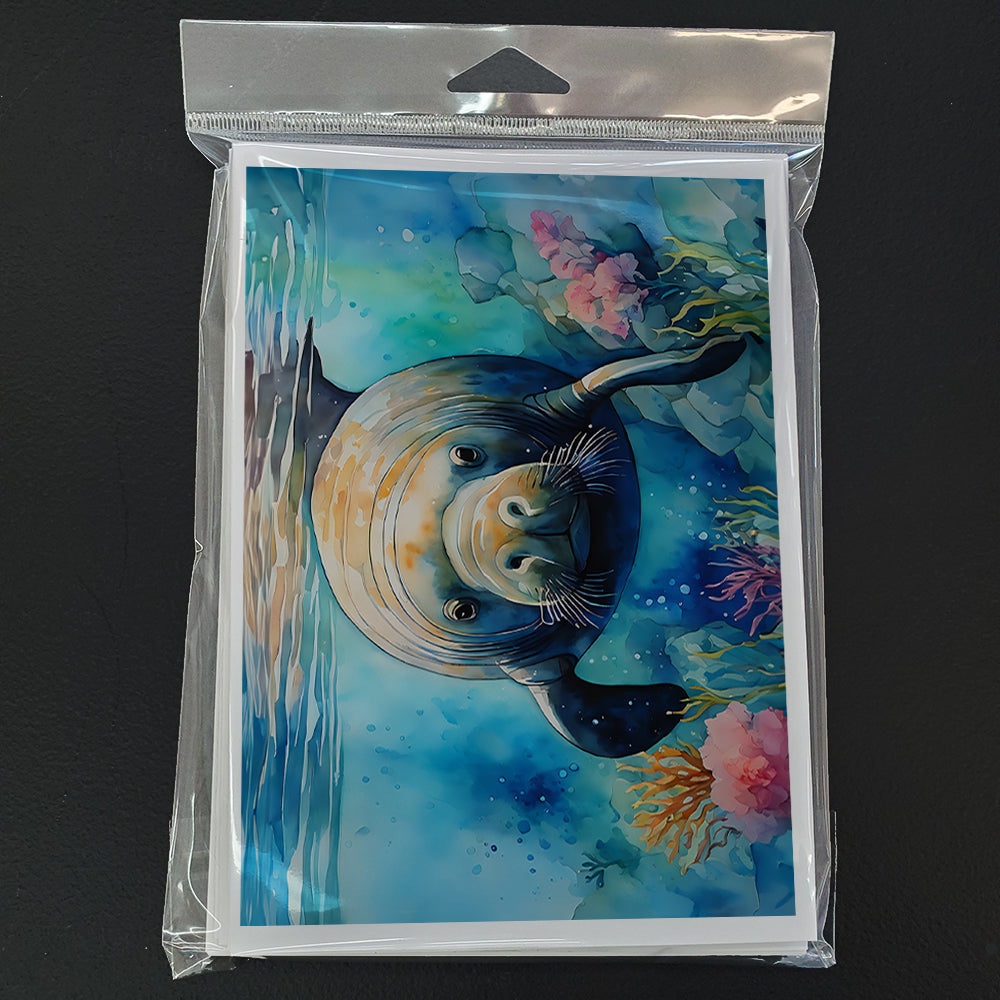 Manatee Greeting Cards Pack of 8 Blank Cards with Envelopes Whimsical A7 Size 5x7