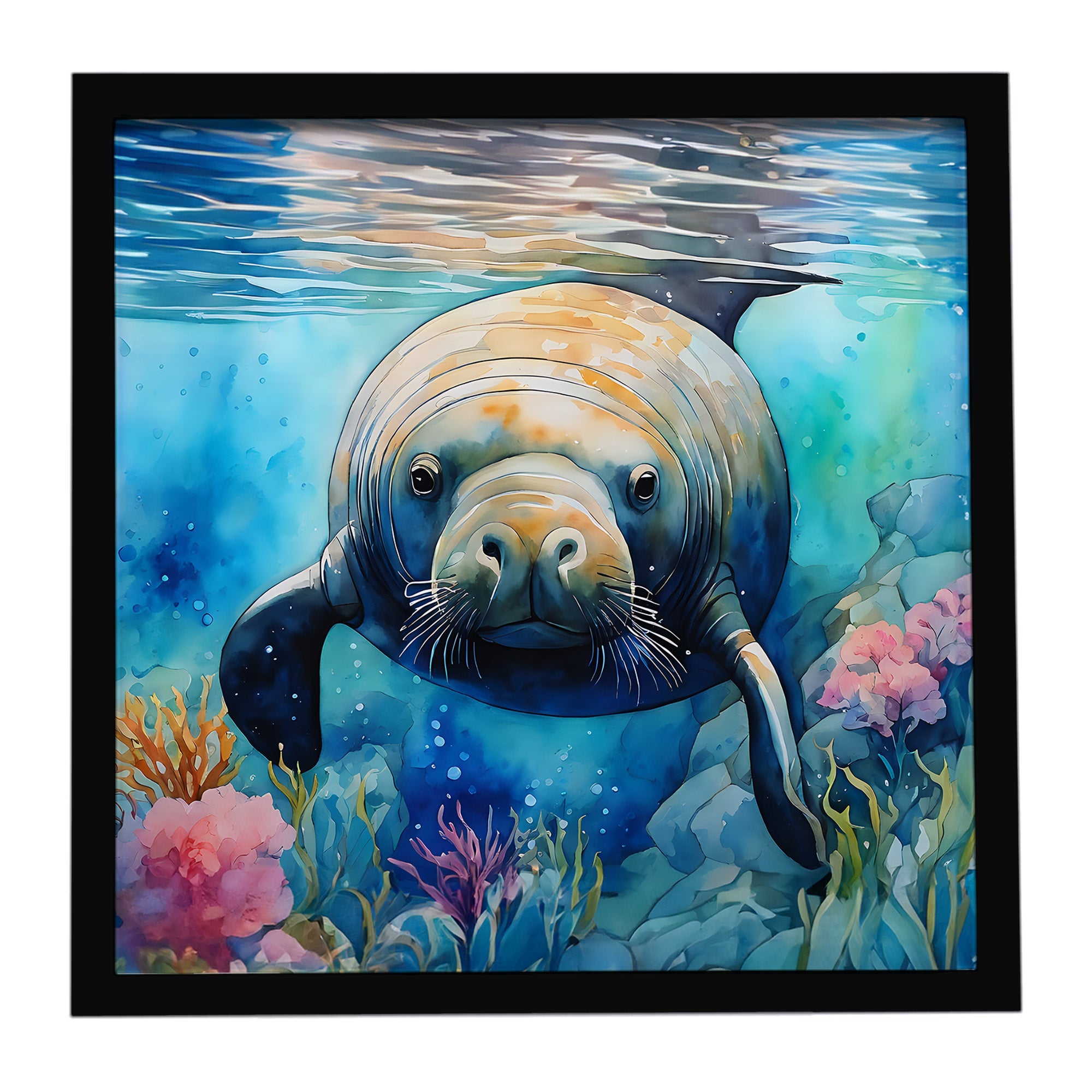 Manatee Framed Metal Print Bathroom, Kitchen, Office, Home Decor Wall Art Ready to Hang, Square, 8X8
