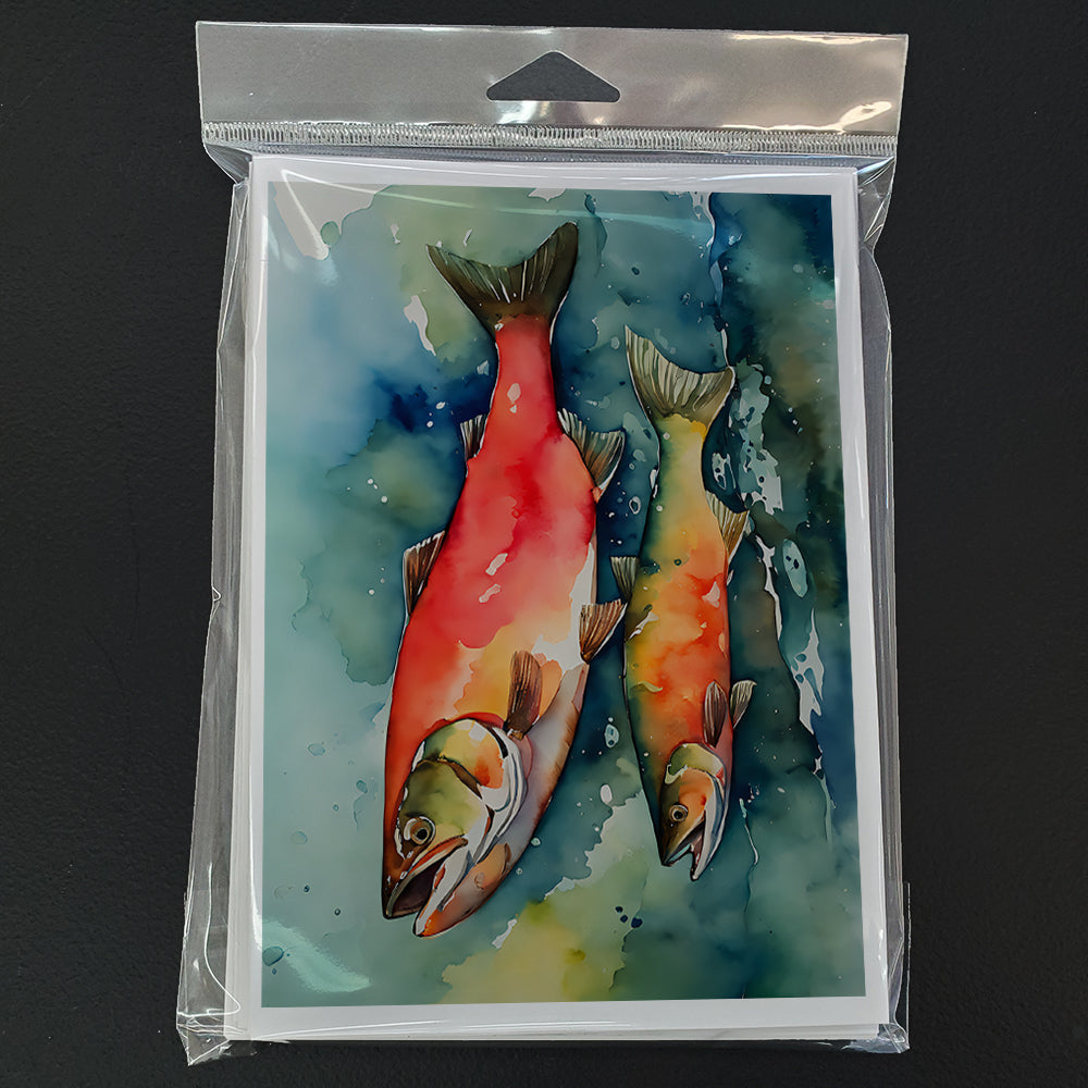 Salmon Greeting Cards Pack of 8 Blank Cards with Envelopes Whimsical A7 Size 5x7