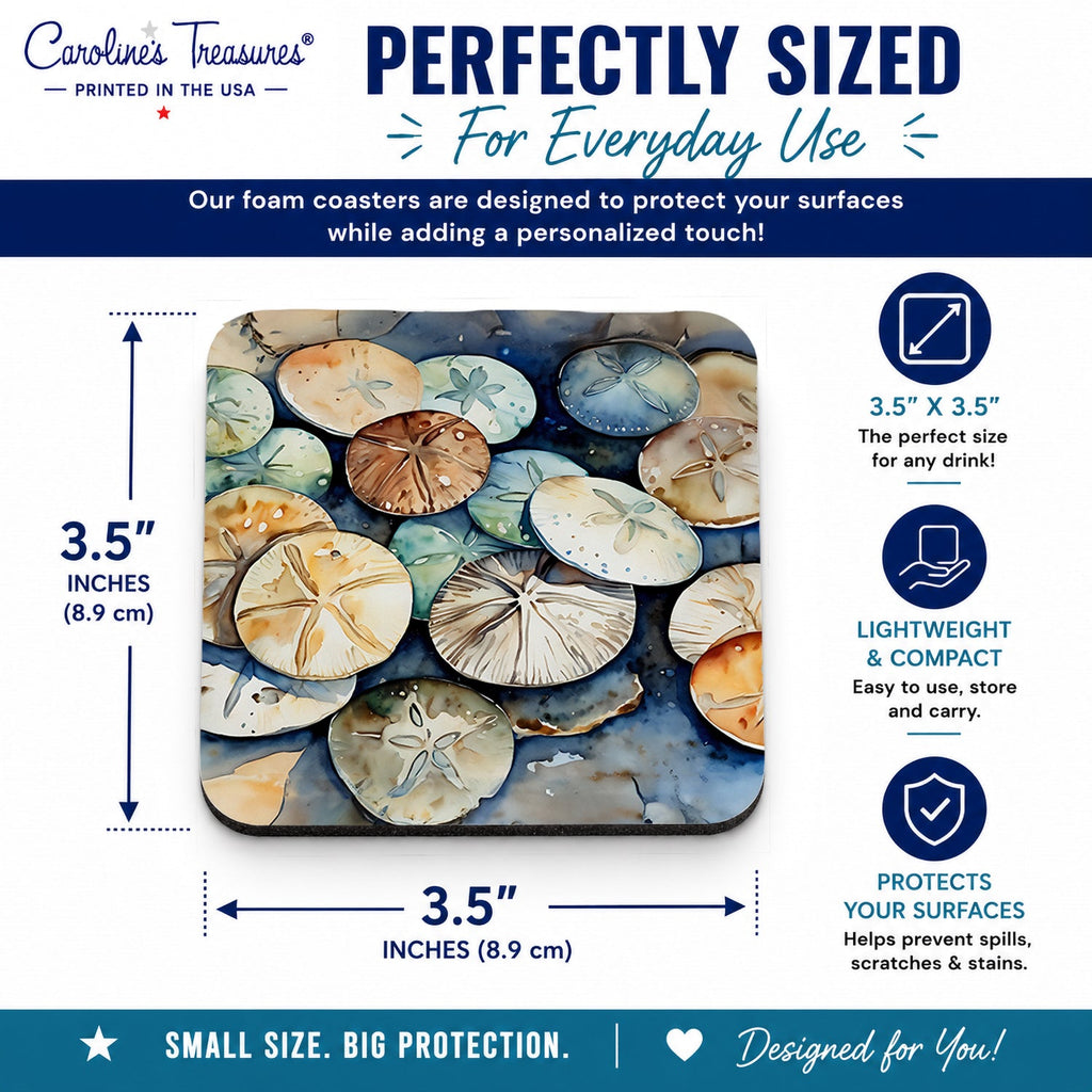 Sand Dollars Foam Coasters Set of 4 Cup Coasters for Indoor Outdoor, Tabletop Protection, Anti Slip, Mouse pad Material