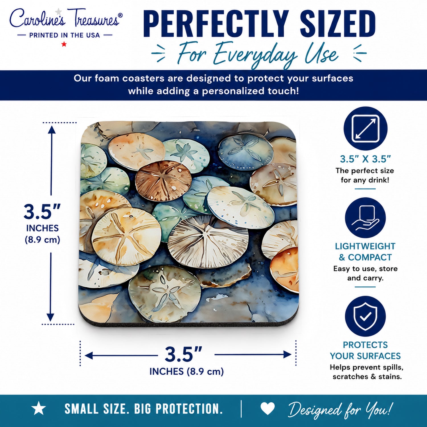 Sand Dollars Foam Coasters Set of 4 Cup Coasters for Indoor Outdoor, Tabletop Protection, Anti Slip, Mouse pad Material
