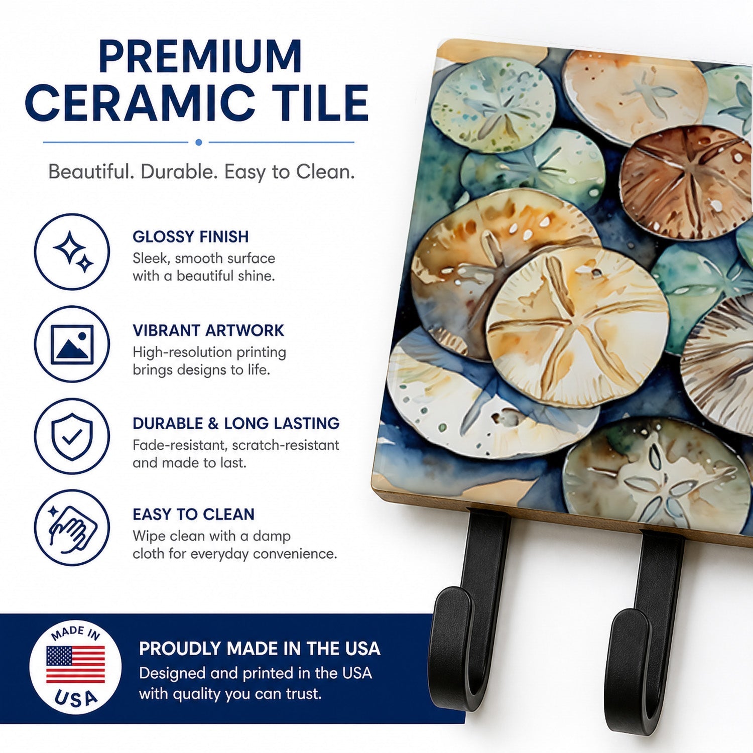 Sand Dollars Leash or Key Holder Wall Hooks, Coat Rack Wall Mount, for Hanging Keys, Towels, Aprons, Leashes