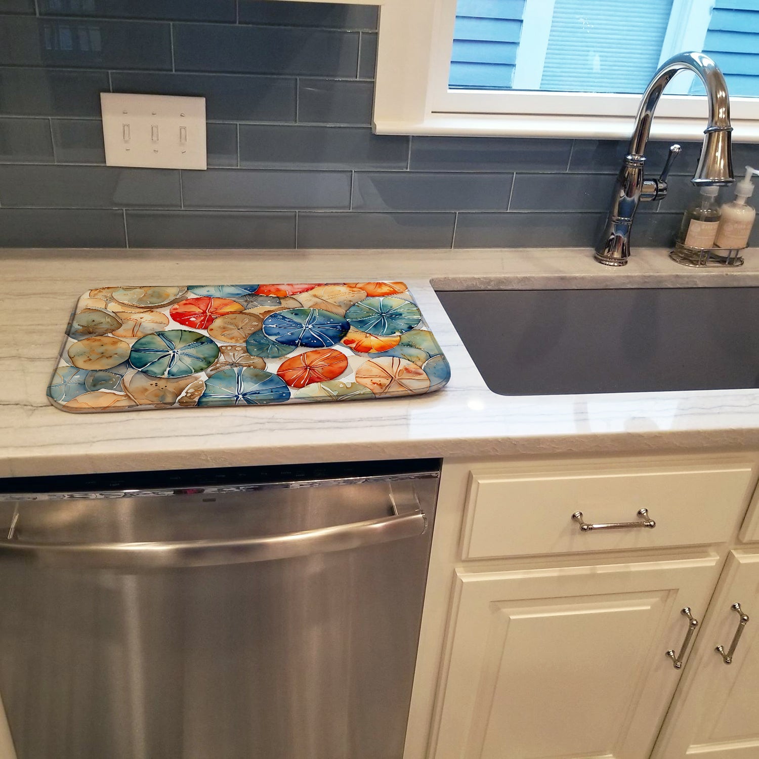 Sand Dollars Dish Drying Mat Absorbent Dish Drying Mat Pad for Kitchen Counter Dish Drainer Mat for Countertop, 14 x 21", Multicolor