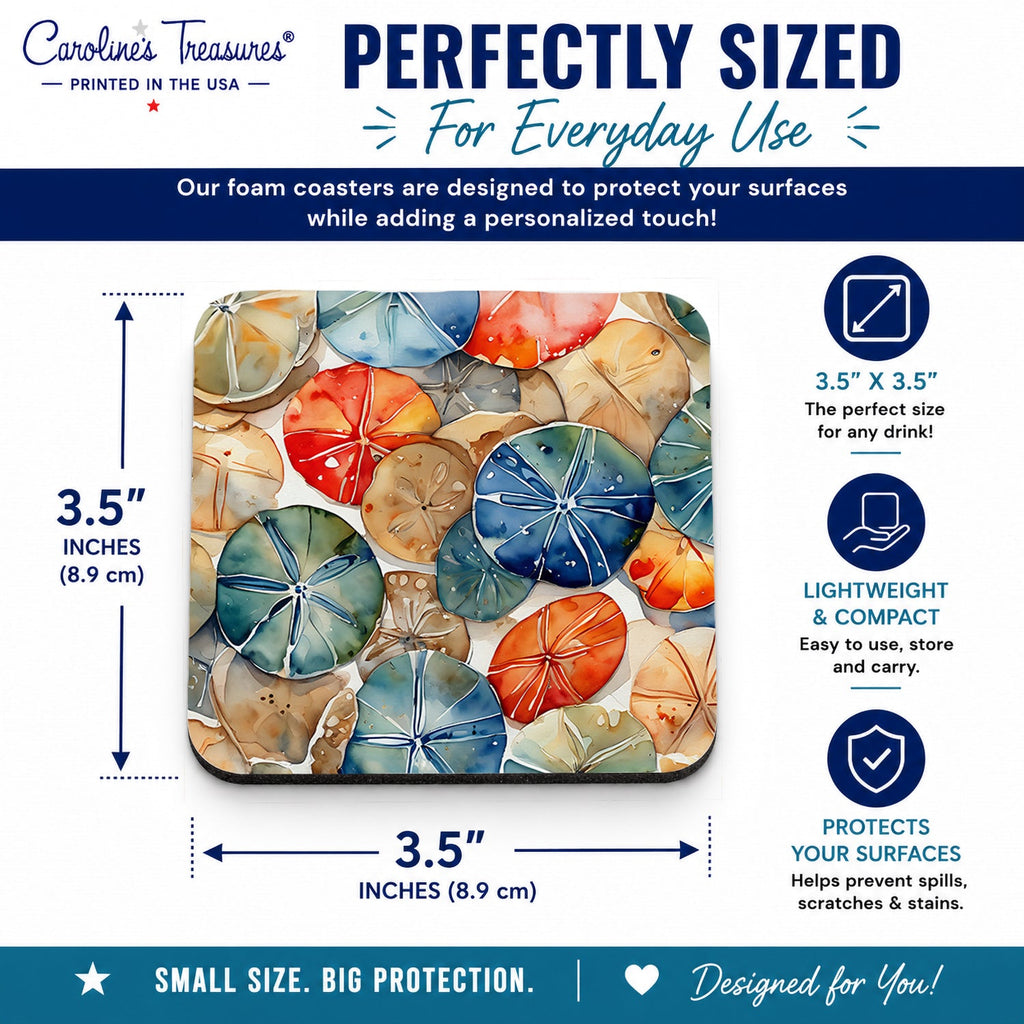 Sand Dollars Foam Coasters Set of 4 Cup Coasters for Indoor Outdoor, Tabletop Protection, Anti Slip, Mouse pad Material