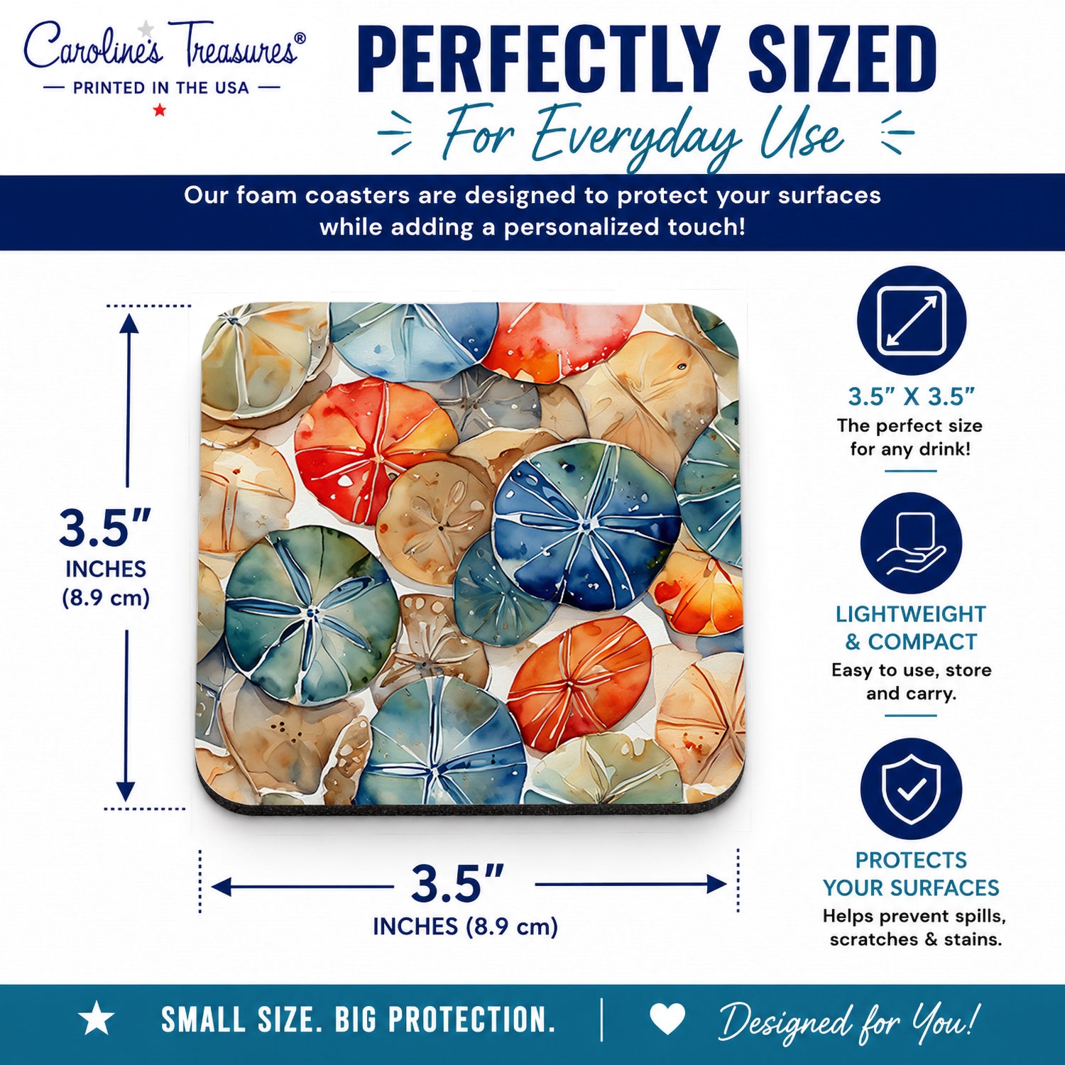 Sand Dollars Foam Coasters Set of 4 Cup Coasters for Indoor Outdoor, Tabletop Protection, Anti Slip, Mouse pad Material