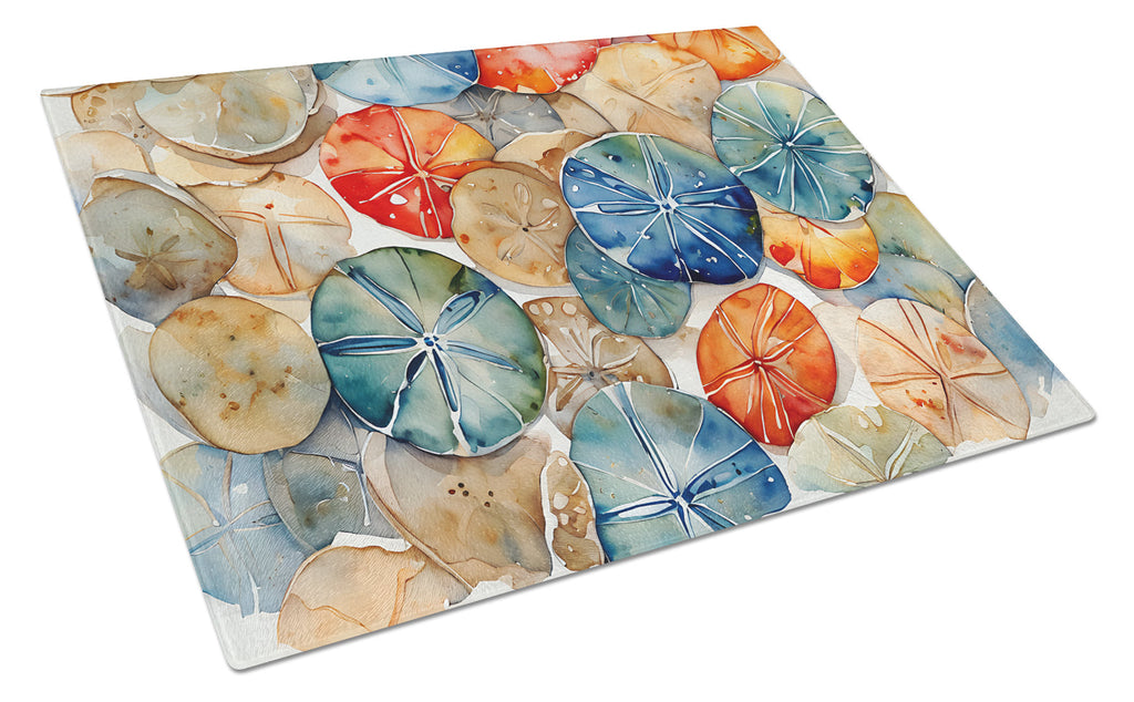 Sand Dollars Cutting Board Tempered Glass Kitchen Cutting Surface, Heat Resistant Chopping, Non-Slip Feet, Food Prep & Serving