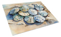 Sand Dollars Cutting Board Tempered Glass Kitchen Cutting Surface, Heat Resistant Chopping, Non-Slip Feet, Food Prep & Serving