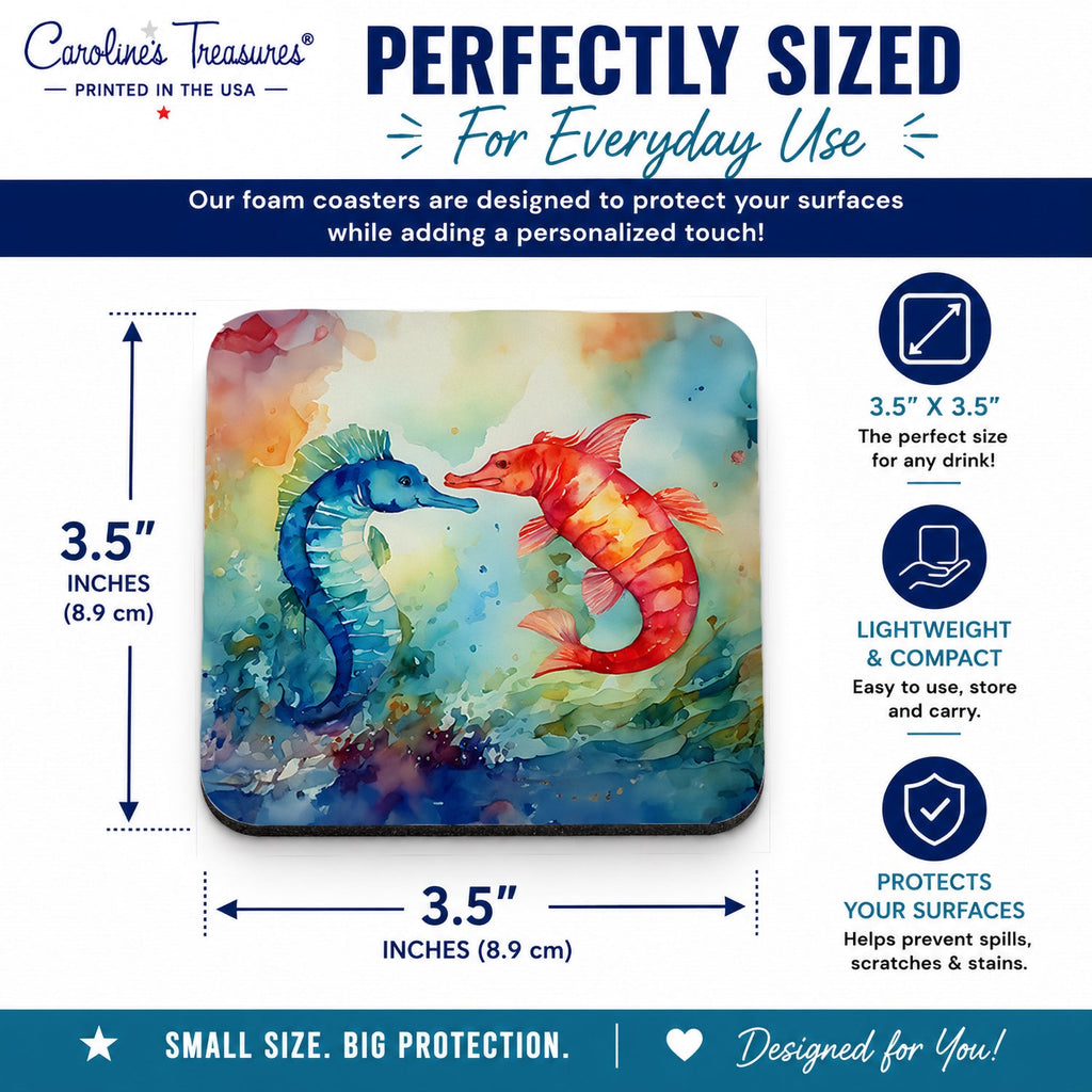 Seahorses Foam Coasters Set of 4 Cup Coasters for Indoor Outdoor, Tabletop Protection, Anti Slip, Mouse pad Material