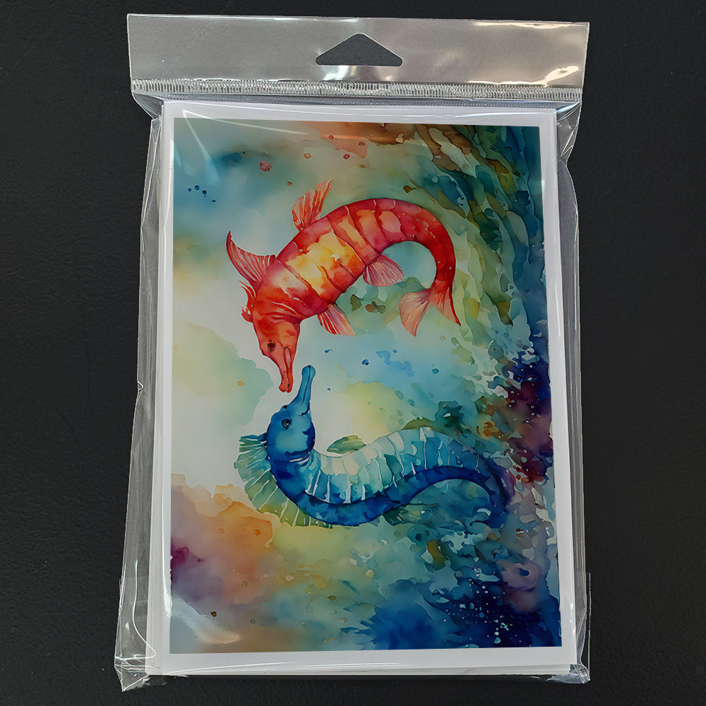 Seahorses Greeting Cards Pack of 8 Blank Cards with Envelopes Whimsical A7 Size 5x7