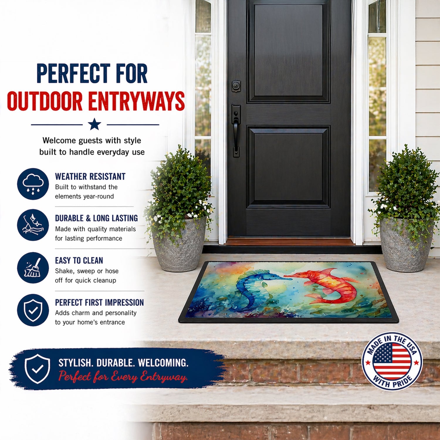 Seahorses Doormat Indoor Outdoor 18H X 27W Front Door Mat Rugs for Entryway, Non Slip Washable