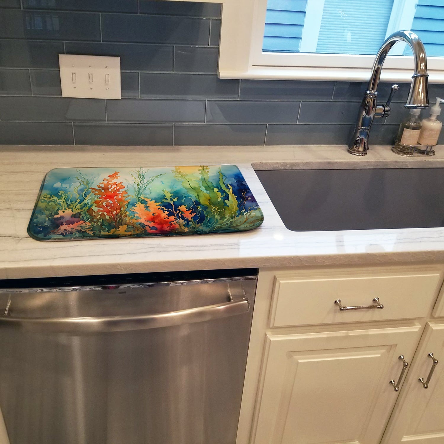 Seaweed Dish Drying Mat Absorbent Dish Drying Mat Pad for Kitchen Counter Dish Drainer Mat for Countertop, 14 x 21", Multicolor