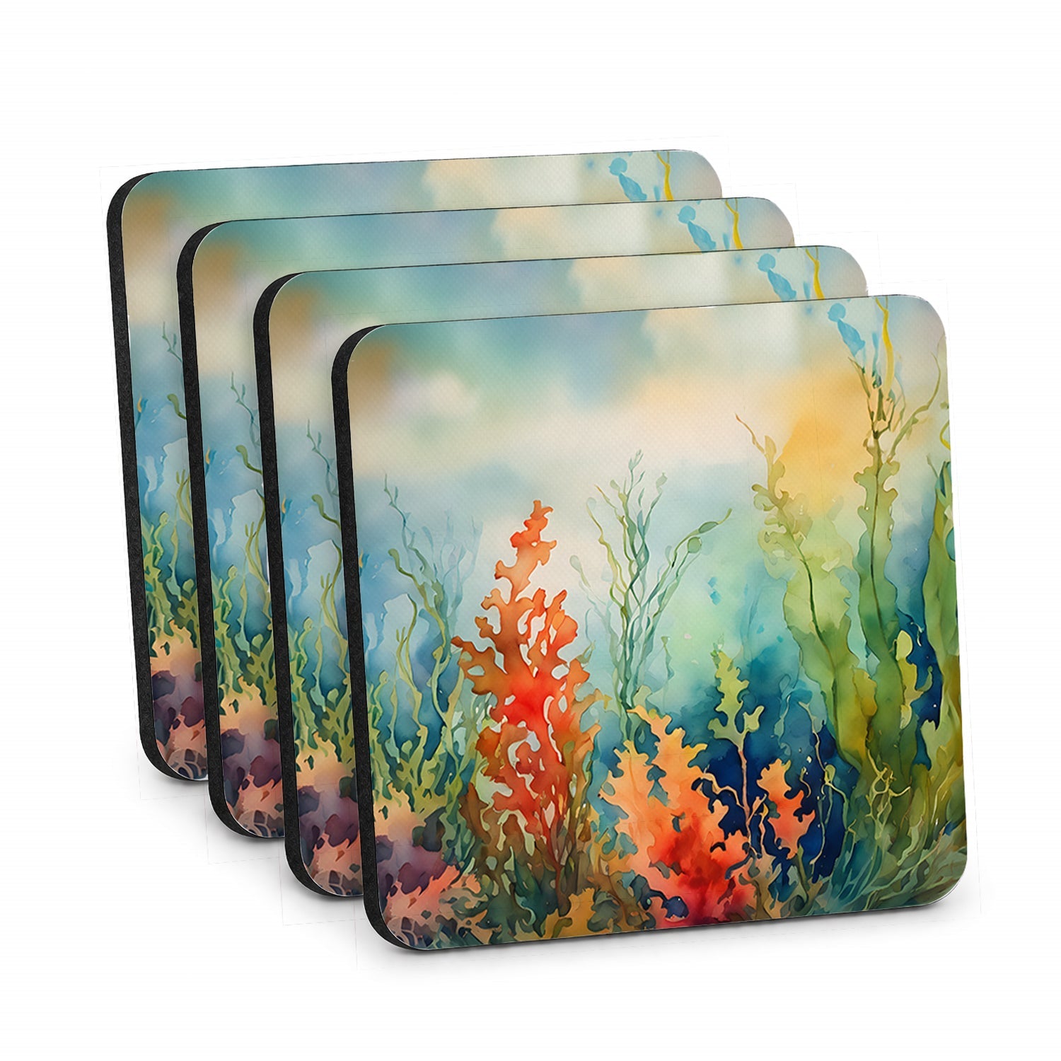 Seaweed Foam Coasters Set of 4 Cup Coasters for Indoor Outdoor, Tabletop Protection, Anti Slip, Mouse pad Material