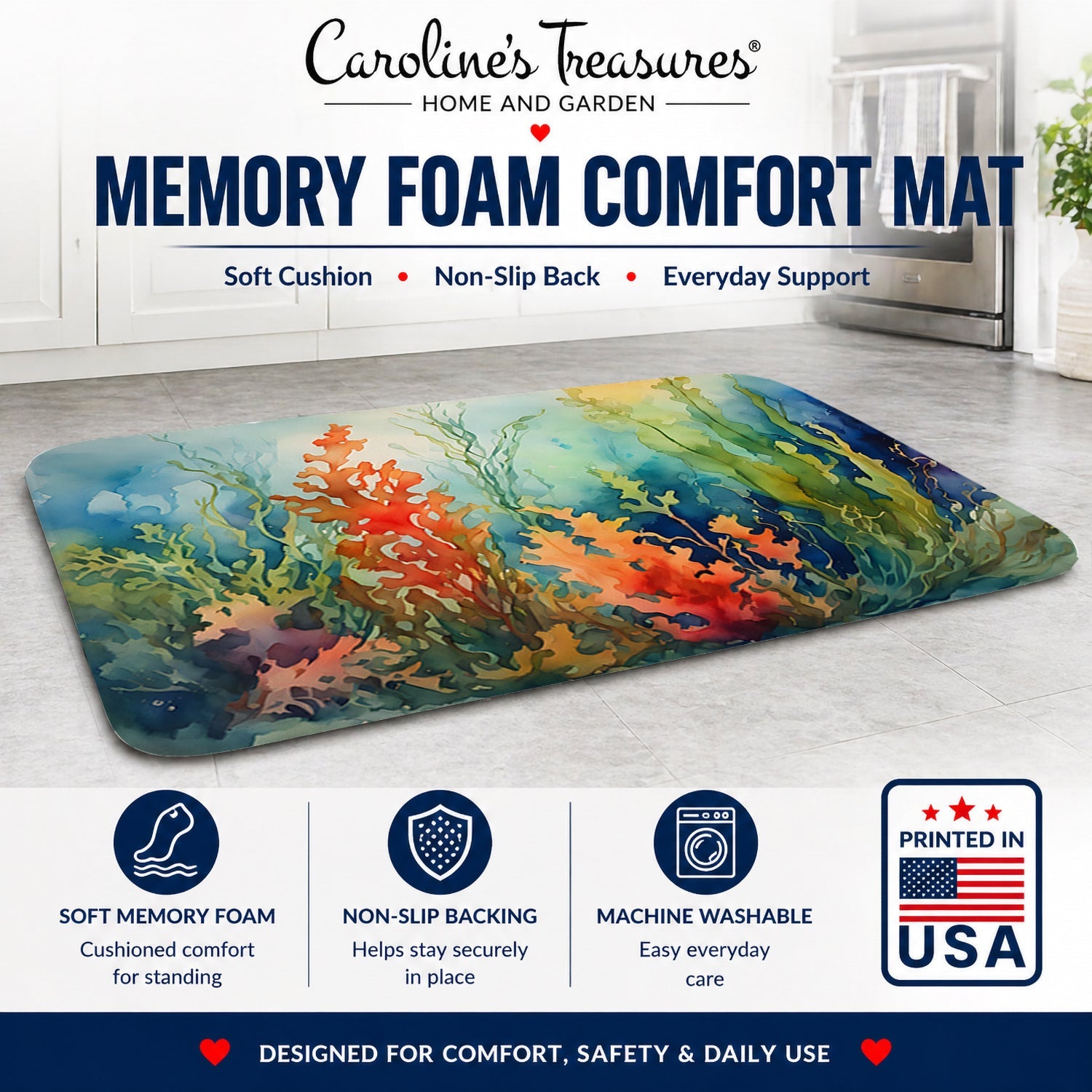 Seaweed Memory Foam Kitchen Mat Machine Washable Anti-Fatigue Cushion Comfort Bath or Kitchen Rug